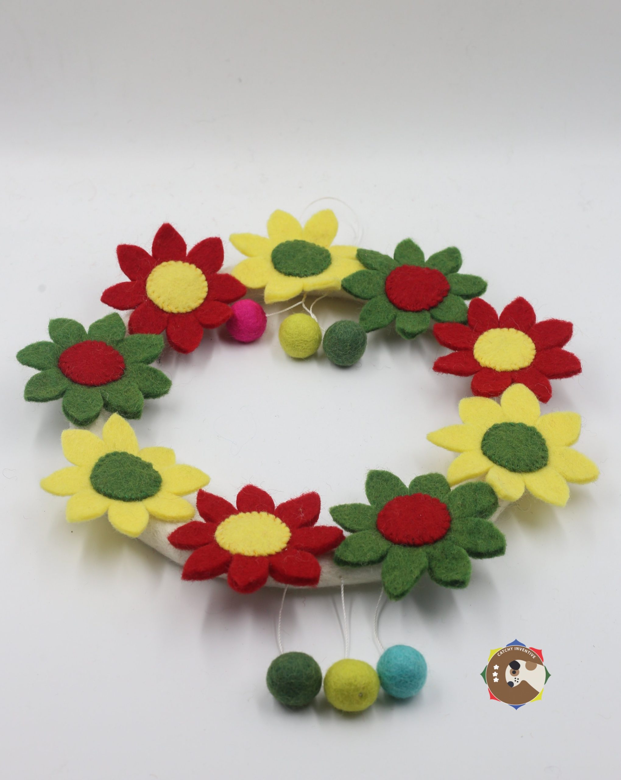 20 cm Colorful Rainbow Felt Balls Square Placemat FBM03 - Image 3